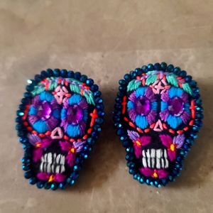 Colorful Skull Embroidered Earrings